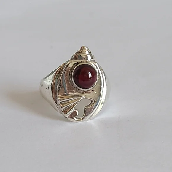Vintage Boho Unique Weird Chunky Red Purple Cabochon Stone Sterling Silver Ring - Picture 3 of 15